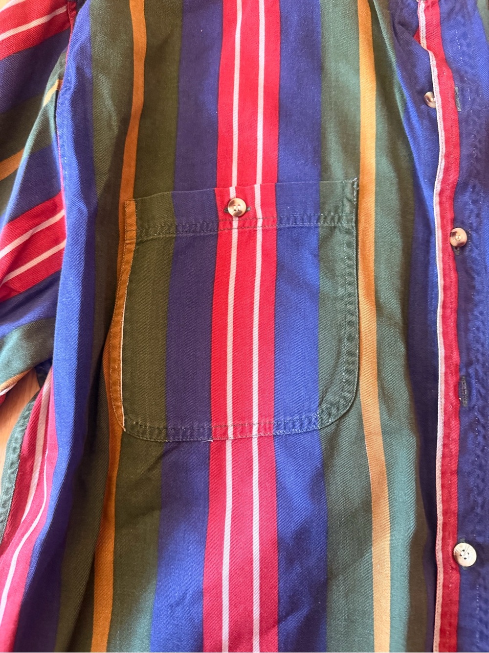 Bogari Studio Men's vintage Multi Color Striped Banded Collar Cotton Shirt XL - Picture 4 of 9